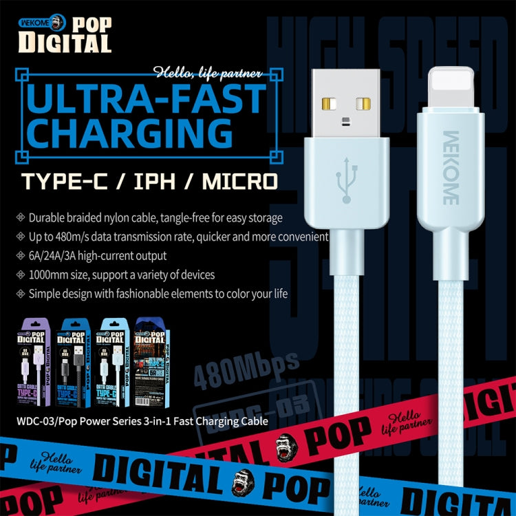WEKOME WDC-03 Tidal Energy Series 2.4A USB to 8 Pin Braided Data Cable, Length: 1m (Black) - Normal Style Cable by WK | Online Shopping UK | buy2fix