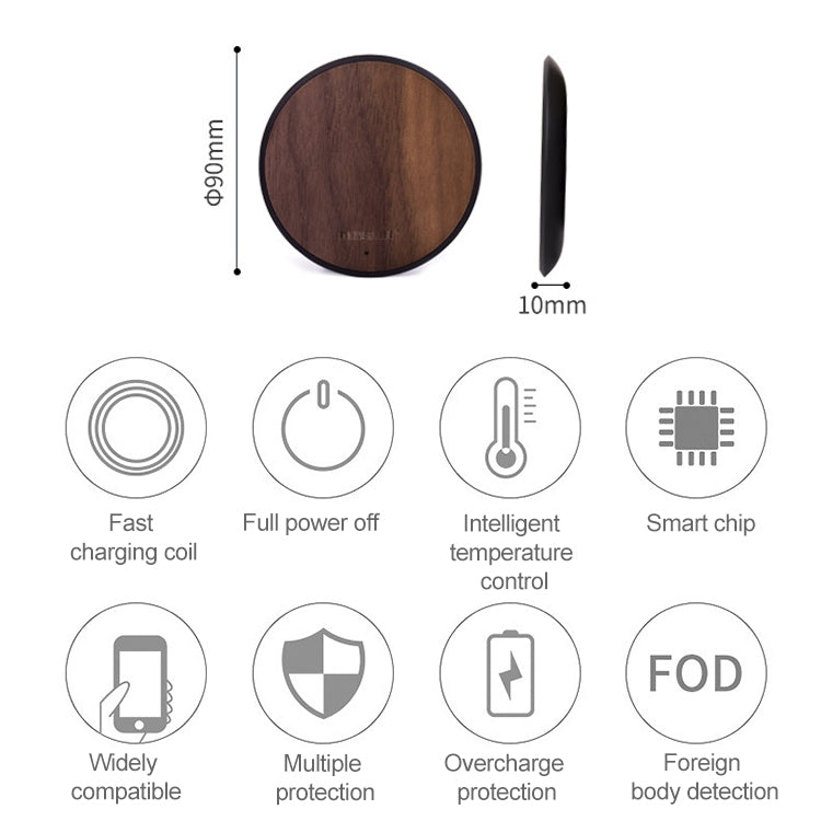 Musor 2 PCS 10W Phone Fast Charging Walnut Wireless Charger - Wireless Charger by buy2fix | Online Shopping UK | buy2fix