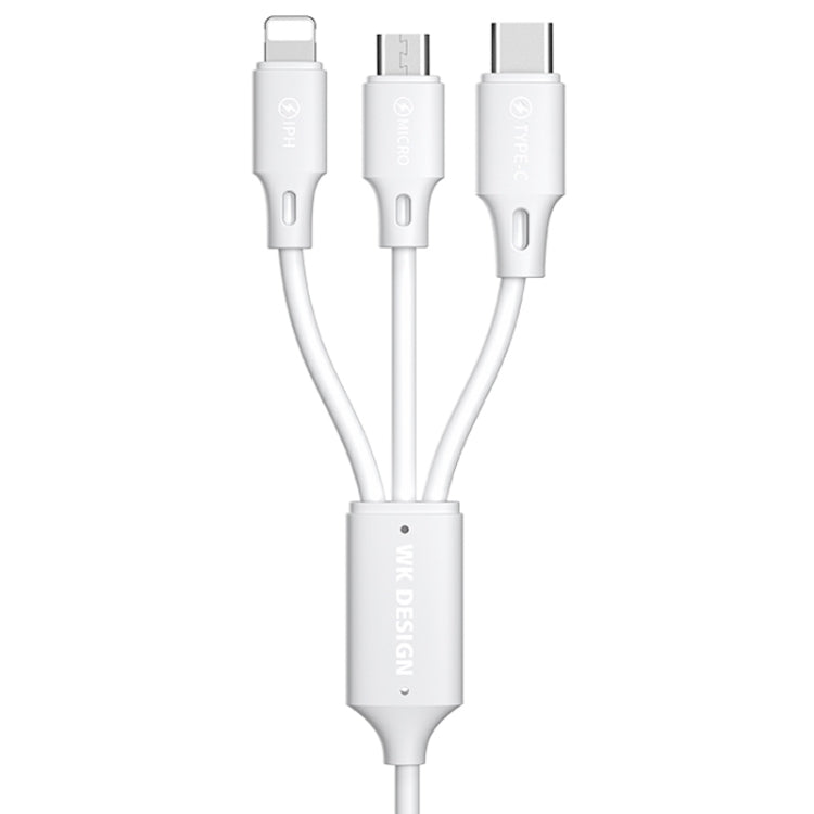 WK WDC-103 3A 3 In 1 8 Pin + Micro USB + Type-C / USB-C Fullspeed Pro Charging Data Cable, Length: 1.15m (White) - Multifunction Cable by WK | Online Shopping UK | buy2fix