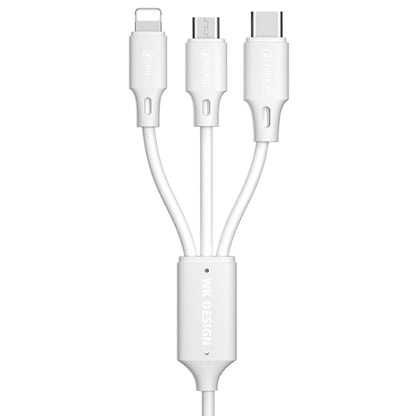 WK WDC-103 3A 3 In 1 8 Pin + Micro USB + Type-C / USB-C Fullspeed Pro Charging Data Cable, Length: 1.15m (White) - Multifunction Cable by WK | Online Shopping UK | buy2fix
