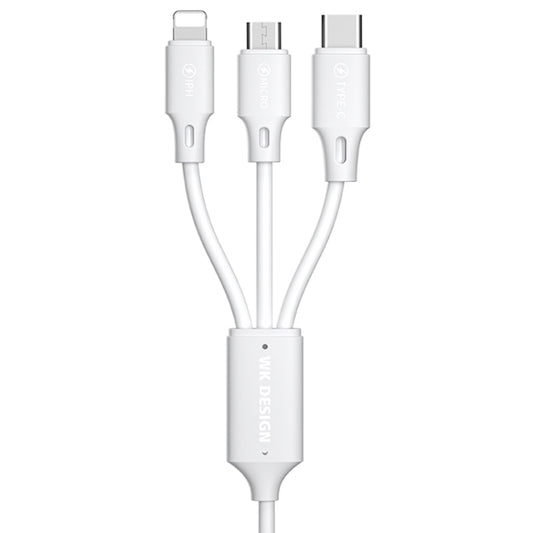 WK WDC-103 3A 3 In 1 8 Pin + Micro USB + Type-C / USB-C Fullspeed Pro Charging Data Cable, Length: 1.15m (White) - Multifunction Cable by WK | Online Shopping UK | buy2fix