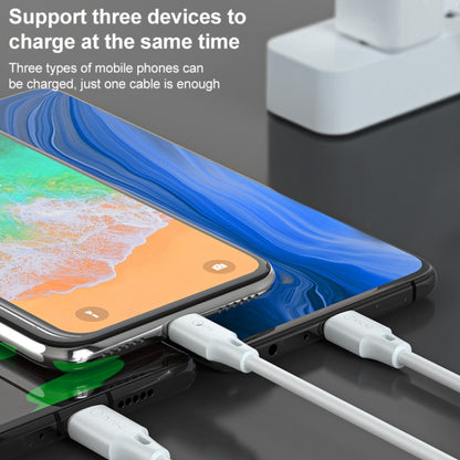 WK WDC-103 3A 3 In 1 8 Pin + Micro USB + Type-C / USB-C Fullspeed Pro Charging Data Cable, Length: 1.15m (White) - Multifunction Cable by WK | Online Shopping UK | buy2fix