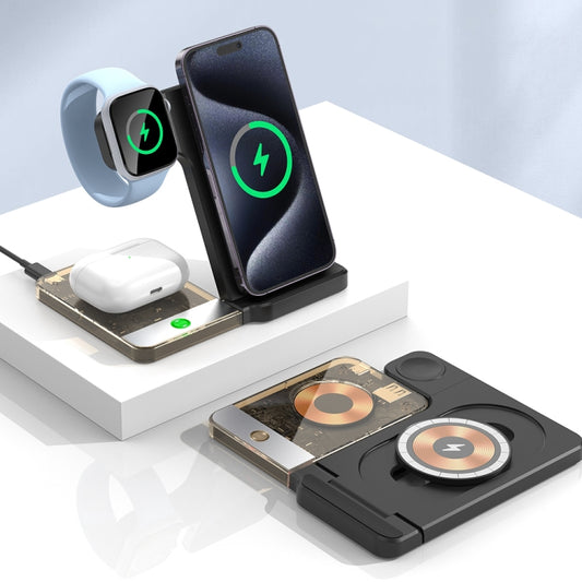 U17 15W 5 in 1 Folding Magnetic Wireless Charger with Night Light (Black) by buy2fix