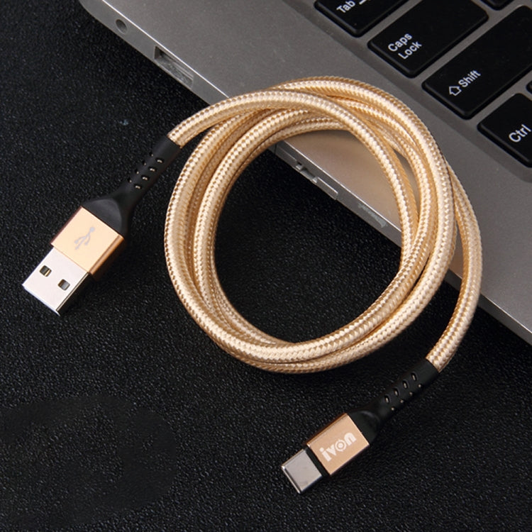 IVON CA89 2.1A USB to USB-C / Type-C Braid Fast Charge Data Cable, Cable Length: 1m (Gold) - USB-C & Type-C Cable by IVON | Online Shopping UK | buy2fix