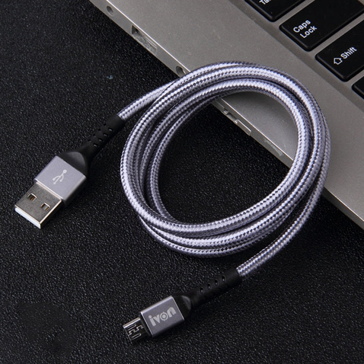 IVON CA89 2.1A USB to Micro USB Braid Fast Charge Data Cable, Cable Length: 1m (Grey) - Micro USB Cable by IVON | Online Shopping UK | buy2fix