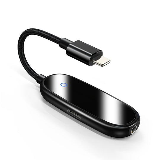 BK-325 2 in 1 8 Pin Male to 8 Pin Charging + 3.5mm Audio Female Earphone Adapter (Black)