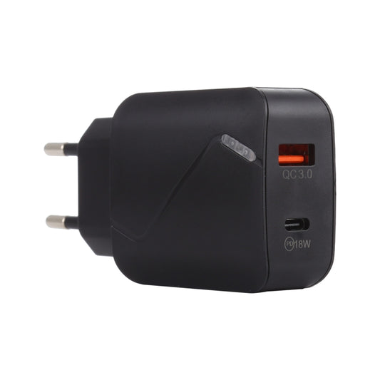 LZ-819A+C QC3.0 USB + PD 18W USB-C / Type-C Interfaces Travel Charger with Indicator Light, EU Plug (Black) - USB Charger by buy2fix | Online Shopping UK | buy2fix