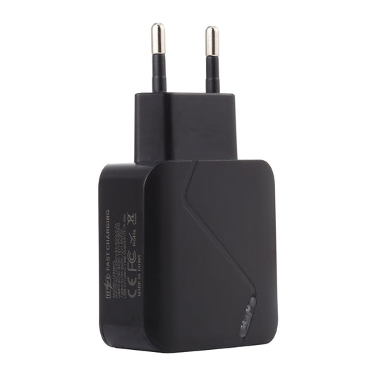 LZ-819A+C QC3.0 USB + PD 18W USB-C / Type-C Interfaces Travel Charger with Indicator Light, EU Plug (Black) - USB Charger by buy2fix | Online Shopping UK | buy2fix