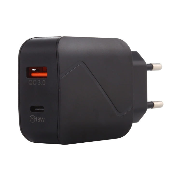 LZ-819A+C QC3.0 USB + PD 18W USB-C / Type-C Interfaces Travel Charger with Indicator Light, EU Plug (Black) - USB Charger by buy2fix | Online Shopping UK | buy2fix