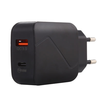 LZ-819A+C QC3.0 USB + PD 18W USB-C / Type-C Interfaces Travel Charger with Indicator Light, EU Plug (Black) - USB Charger by buy2fix | Online Shopping UK | buy2fix
