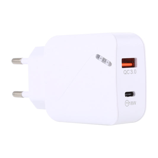 LZ-819A+C QC3.0 USB + PD 18W USB-C / Type-C Interfaces Travel Charger with Indicator Light, EU Plug (White) - USB Charger by buy2fix | Online Shopping UK | buy2fix