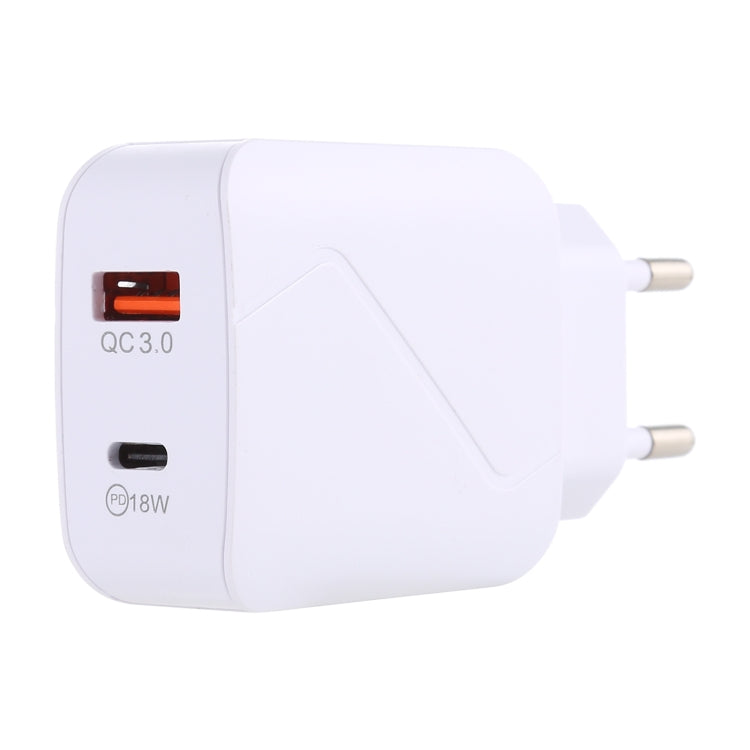 LZ-819A+C QC3.0 USB + PD 18W USB-C / Type-C Interfaces Travel Charger with Indicator Light, EU Plug (White) - USB Charger by buy2fix | Online Shopping UK | buy2fix