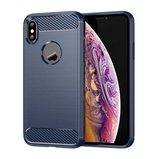 For iPhone X / XS Carbon Fiber TPU Brushed Texture Shockproof Protective Back Cover Case(navy) - More iPhone Cases by buy2fix | Online Shopping UK | buy2fix
