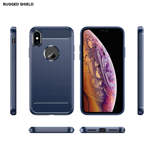 For iPhone X / XS Carbon Fiber TPU Brushed Texture Shockproof Protective Back Cover Case(navy) - More iPhone Cases by buy2fix | Online Shopping UK | buy2fix