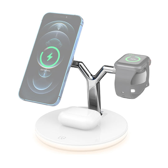 3 in 1 15 W multifunktionales magnetisches kabelloses Ladegerät für Mobiltelefone &amp; Apple Watches &amp; AirPods 1 / 2 / Pro, mit buntem LED-Licht (weiß)