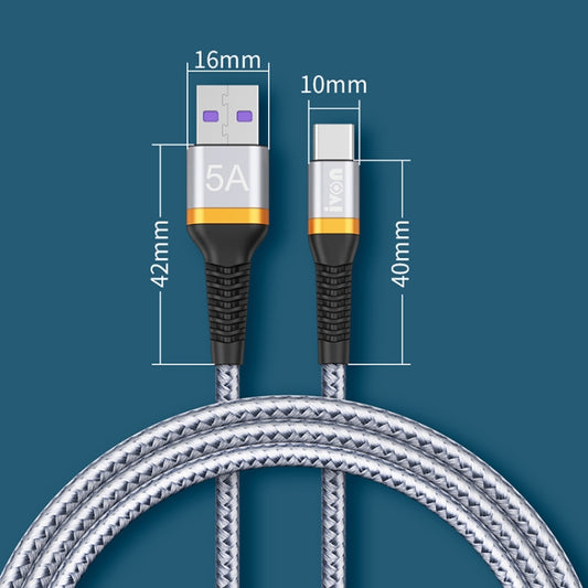 IVON CA79 5A Type-C / USB-C Aluminum Alloy Braided Fast Charging Data Cable for Huawei, Length: 1m (Silver Grey) - USB-C & Type-C Cable by IVON | Online Shopping UK | buy2fix