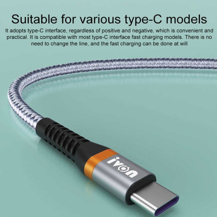 IVON CA79 5A Type-C / USB-C Aluminum Alloy Braided Fast Charging Data Cable for Huawei, Length: 1m (Silver Grey) - USB-C & Type-C Cable by IVON | Online Shopping UK | buy2fix