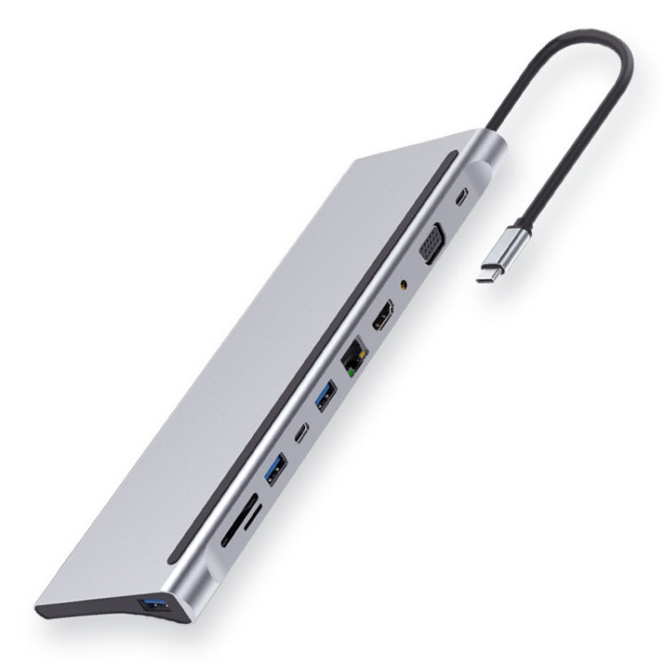 11 in 1 RJ45 + 87W PD + SD/TF + USBx3+ HDMI + VGA + 3.5mm AUX to Type-C HUB Adapter by buy2fix