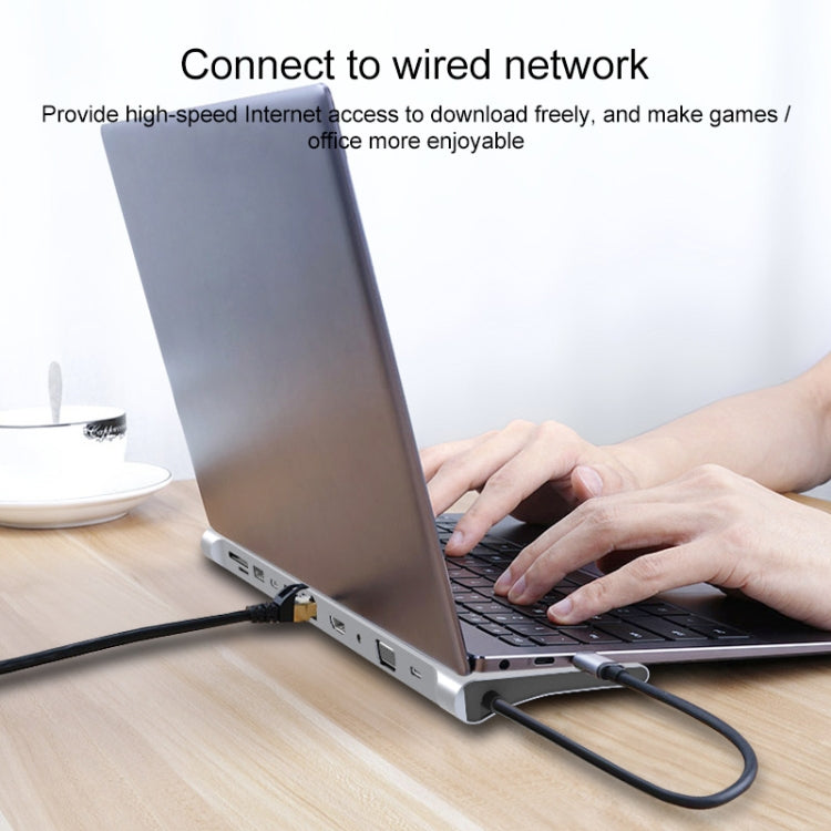 11 in 1 RJ45 + 87W PD + SD/TF + USBx3+ HDMI + VGA + 3.5mm AUX to Type-C HUB Adapter by buy2fix