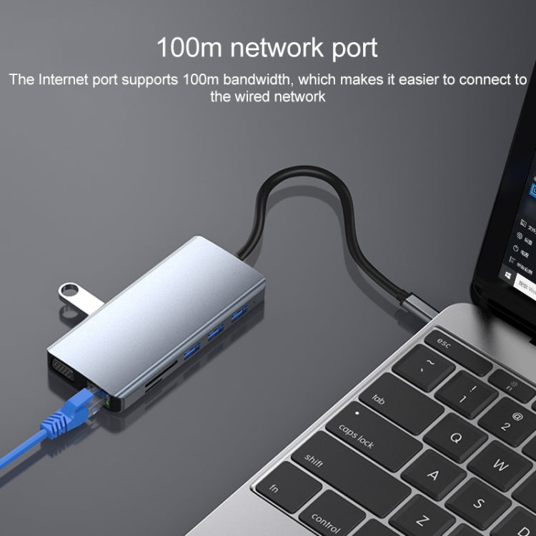 12 in 1 RJ45 + 100W PD + SD/TF + USB3.0x5+ HDMI + VGA + 3.5mm AUX to Type-C HUB Adapter by buy2fix