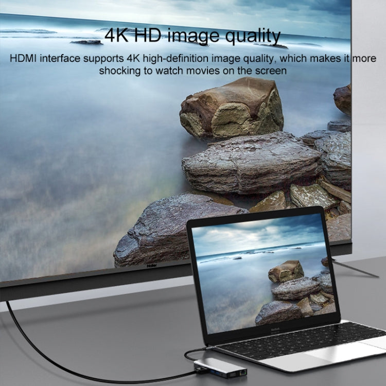 12 in 1 RJ45 + 100W PD + SD/TF + USB3.0x5+ HDMI + VGA + 3.5mm AUX to Type-C HUB Adapter by buy2fix