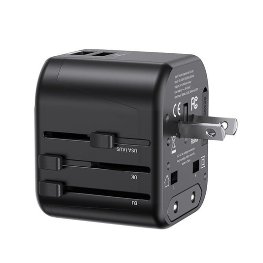 USAMS US-CC173 T55 12W Universal Multi Plug Travel Charger(Black) - Plug Adaptor by USAMS | Online Shopping UK | buy2fix
