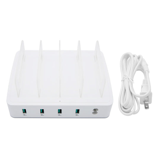659Q 80W 4 Ports QC3.0 Fast Charging Dock USB Smart Charger with Phone & Tablet Holder, US Plug(White) - Multifunction Charger by buy2fix | Online Shopping UK | buy2fix