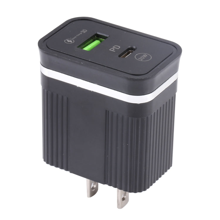 46-A2C2 20W PD + QC3.0 USB Multifunction Fast Charger,US Plug(Black) - USB Charger by buy2fix | Online Shopping UK | buy2fix