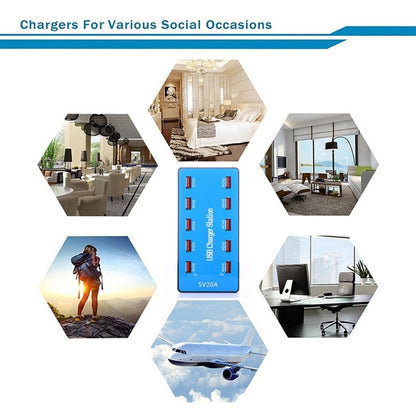 A5B 100W 10 Ports USB Smart Charging Station with Indicator Light, AU Plug by buy2fix