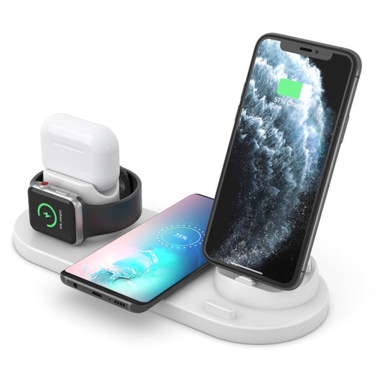 Chargeur sans fil 6 en 1 amélioré HQ-UD15 pour iPhone, Apple Watch, AirPods et autres téléphones Android (blanc)