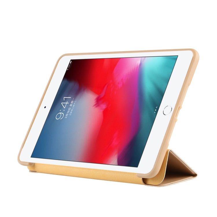 PU Plastic Bottom Case Foldable Deformation Left and Right Flip Leather Case with Three Fold Bracket & Smart Sleep for iPad mini 2019 (Gold) - iPad mini (2019) / mini 5 Cases by buy2fix | Online Shopping UK | buy2fix