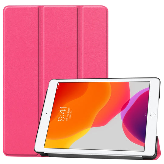 For iPad 10.2 Custer Texture Horizontal Flip Smart PU Leather Case with Sleep / Wake-up Function & Three-folding Holder (Rose Red)