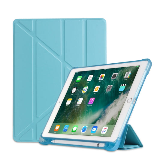 Multi-folding Shockproof TPU Protective Case for iPad 9.7 (2018) / 9.7 (2017) / air / air2, with Holder & Pen Slot(Sky Blue) - iPad 9.7 (2018) & (2017) Cases by buy2fix | Online Shopping UK | buy2fix
