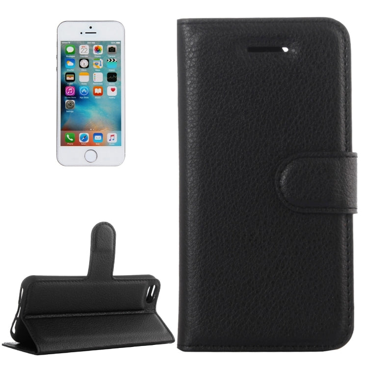 For iPhone 5 & 5s & SE Litchi Texture Horizontal Flip Leather Case with Holder & Card Slots & Wallet(Black) - More iPhone Cases by buy2fix | Online Shopping UK | buy2fix