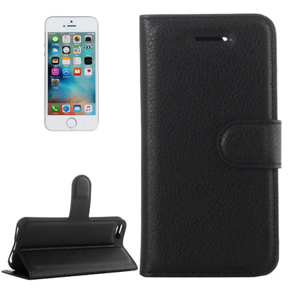 For iPhone 5 & 5s & SE Litchi Texture Horizontal Flip Leather Case with Holder & Card Slots & Wallet(Black) - More iPhone Cases by buy2fix | Online Shopping UK | buy2fix