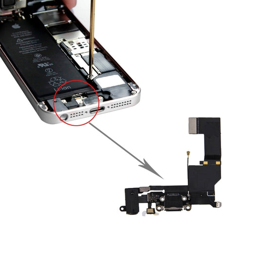 Port de chargement d'origine + câble audio flexible pour iPhone SE (noir)