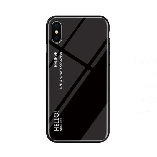For iPhone X / XS Gradient Color Glass Case (Black) - More iPhone Cases by buy2fix | Online Shopping UK | buy2fix