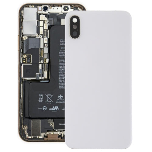 Couvercle arrière de la batterie avec lunette de caméra arrière, objectif et adhésif pour iPhone XS (blanc)