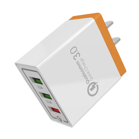 AR-QC-03 2.1A 3 USB Ports Quick Charger Travel Charger, US Plug (Orange) - USB Charger by buy2fix | Online Shopping UK | buy2fix