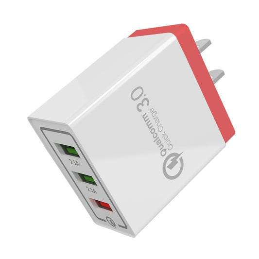 AR-QC-03 2.1A 3 USB Ports Quick Charger Travel Charger, US Plug (Red) - USB Charger by buy2fix | Online Shopping UK | buy2fix