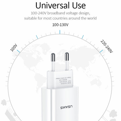 USAMS US-CC075 T18 2.1A Single USB Travel Charger, EU Plug (White) - USB Charger by USAMS | Online Shopping UK | buy2fix