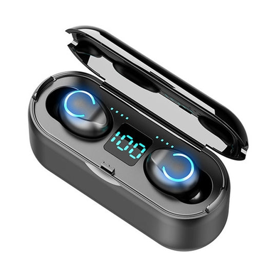 F9-8 TWS CVC8.0 Mini écouteur Bluetooth tactile à suppression de bruit avec boîtier de chargement, prise en charge de l'affichage d'alimentation LED à trois écrans et support de téléphone portable et assistant d'appel et vocal (noir)