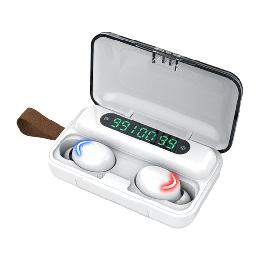 F9-5C Three-screen Digital Display Noise Reduction Bluetooth Earphone with Hand Strap(White) by buy2fix