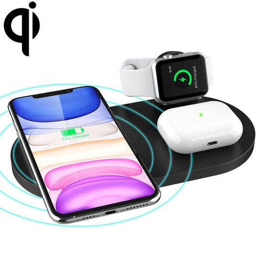 A04 3 in 1 Multi-function Qi Standard Wireless Charger for Mobile Phones & iWatch & AirPods (Black) - Wireless Charger by buy2fix | Online Shopping UK | buy2fix