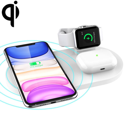 A04 3 in 1 Multi-function Qi Standard Wireless Charger for Mobile Phones & iWatch & AirPods (White) - Wireless Charger by buy2fix | Online Shopping UK | buy2fix