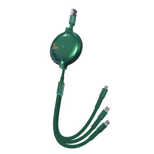 WK WDC-124 3A 3 In 1 8 Pin + Type-C / USB-C + Micro USB Bona Series Telescopic Charging Data Cable, Length: 1.5m (Green) - Multifunction Cable by WK | Online Shopping UK | buy2fix