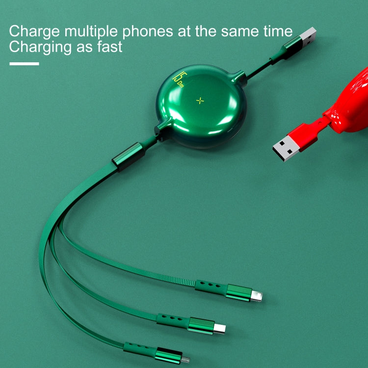 WK WDC-124 3A 3 In 1 8 Pin + Type-C / USB-C + Micro USB Bona Series Telescopic Charging Data Cable, Length: 1.5m (Green) - Multifunction Cable by WK | Online Shopping UK | buy2fix