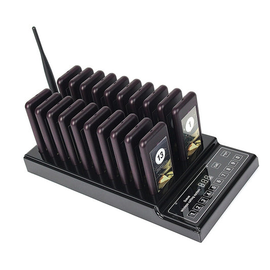 QC100 999 Channel Restaurant Wireless Paging Queuing Calling System with 20 Call Coaster Pagers, US Plug - Alarm System by buy2fix | Online Shopping UK | buy2fix