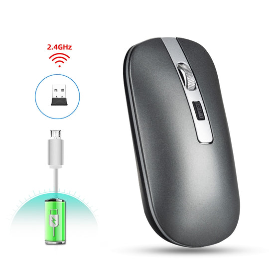 HXSJ M30 Rechargeable Wireless Mouse Metal Wheel Mute 2.4G Office Mouse 500 mAh Built-in Battery(Grey)