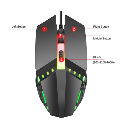HXSJ S200 USB2.0 1600dpi Adjustable 4-Keys Colorful Glowing Wired Gaming Mouse, Length: 1.5m by buy2fix